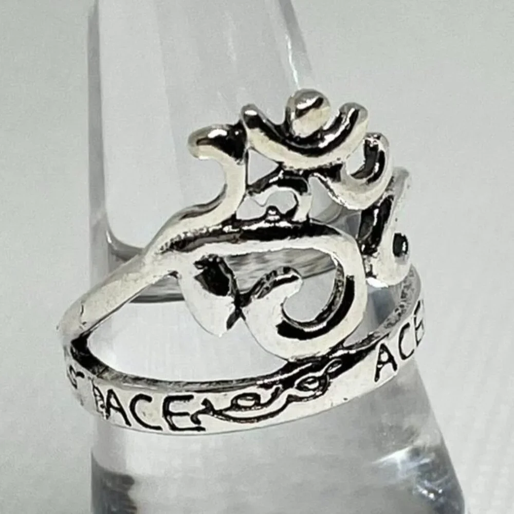 Om Sign Filigree Script Ring for Men or Women sz 8 Silver Finish New Yoga Band